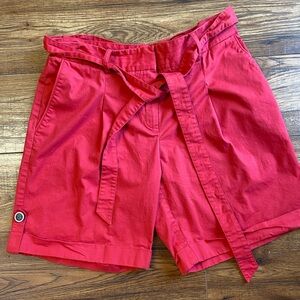 Lafayette 148 New York Pleated Shorts Tie belt red Cotton spandex blend Sz 6